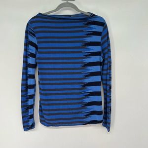 EO Design Striped Lightweight Sweater Womens Size S Blue Print Casual Boat Neck